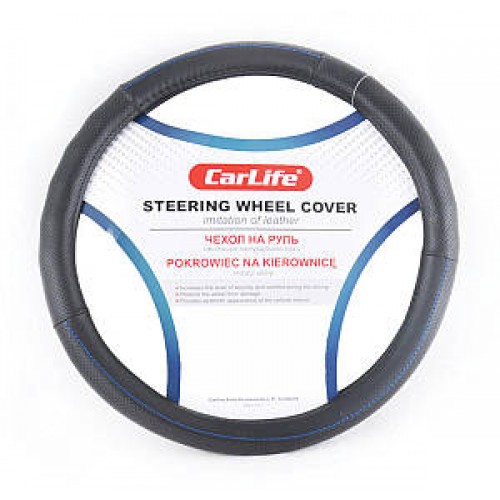 CARLIFE Чохол на кермо зі штучної шкіри,чорний із синьою ниткою (XL) SW113XL