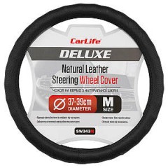 CARLIFE Чохол на кермо Carlife 37-39см, шкіра, чорний, біла гума, один шов, перфорований