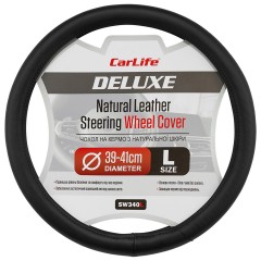 CARLIFE Чохол на кермо Carlife 39-41см, шкіра, чорний, біла гума, один шов