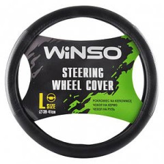 Чохол на кермо WINSO, розмір L (39-41см), екошкіра, колір чорний з синім, перф., на осн.біл.гуми