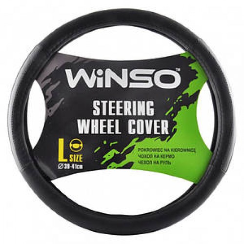 Чохол на кермо WINSO, розмір L (39-41см), екошкіра, колір чорний з синім, перф., на осн.біл.гуми 140730