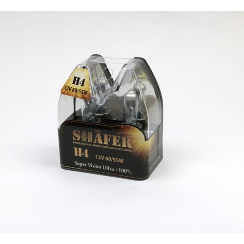 Автолампа галогенова SHAFER H4 12V60/55W Super Vision Ultra +100% (комплект, пластиковий бокс 2шт) SL3004 SL3004