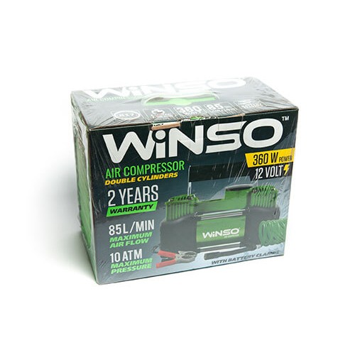 Компресор автомобільний Winso 10 Атм, 85 л/хв, 2 цил-ра 360Вт, кабель 3м, шланг 5,7м, клапан спуску 125000