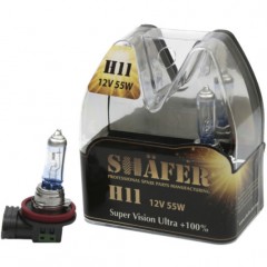 Автолампа галогенова SHAFER H11 12V55W Super Vision Ultra +100% (комплект, пластиковий бокс 2шт) SL3011