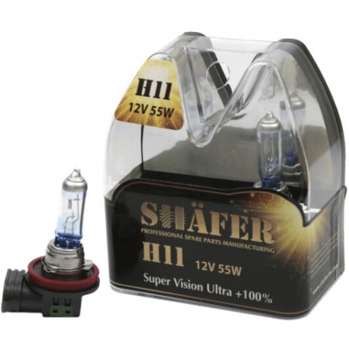 Автолампа галогенова SHAFER H11 12V55W Super Vision Ultra +100% (комплект, пластиковий бокс 2шт) SL3011 SL3011