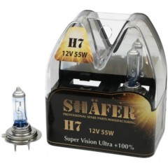 Автолампа галогенова SHAFER H7 12V55W Super Vision Ultra +100% (комплект, пластиковий бокс 2шт) SL3007