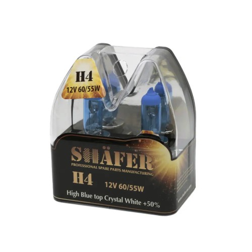 Автолампа галогенова SHAFER H4 12V60/55W High Blue top Crystal White +50% (комплект, пластиковий бокс 2шт) SL3004C SL3004C