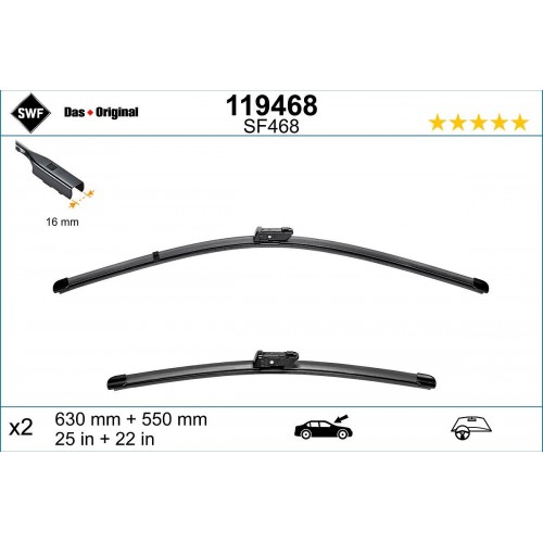 119468 VALEO Комплект склоочисників SWF (безкаркасні) 630+550 мм 119468