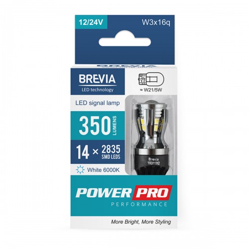10311X2 BREVIA Лампа світлодіодна Brevia PowerPro W21/5W 350Lm 14x2835SMD 12/24V CANbus, 2шт. 10311X2