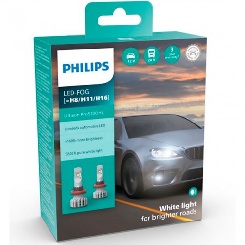 11366U51X2 (PHILIPS) LED Fog Ultinon Pro5100 +160% X2 12/24V 9W 11366U51X2