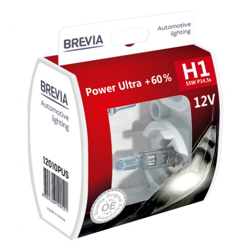 12010PUS BREVIA Автолампа H1 12V 55W P14.5s Power Ultra+60% S2 HALOGEN 12010PUS