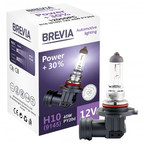 12050PC BREVIA Автолампа H10 (9145) 12V 45W PY20d Power +30% CP HALOGEN 12050PC