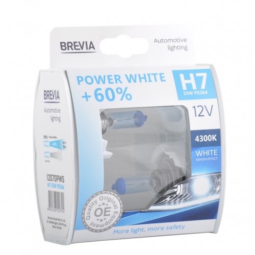 12070PWS BREVIA Автолампа H7 12V 55W PX26d Power White +60% 4300K S2  12070PWS