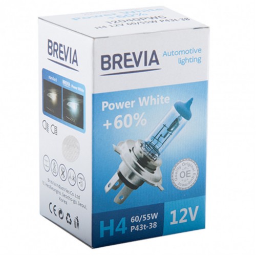 12040PWC BREVIA Автолампа H4 12V 60/55W P43t Power White +60% 4300K CP 12040PWC