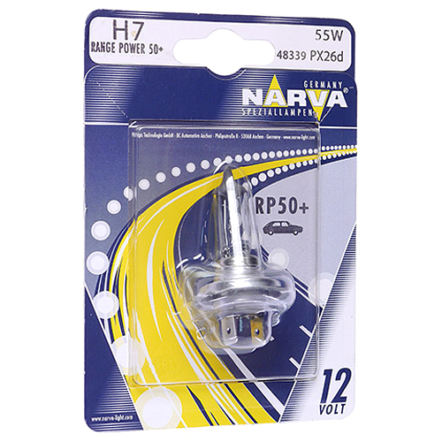 483394000 NARVA Лампа H7 12V 55W PX26D (+50%) (блістер 1 шт.) RANGE POWER 50+ 48339B1