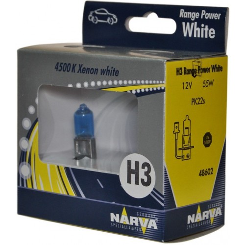 486022100 NARVA Лампа H3 12V 55W PK22s (2 шт.) RANGE POWER WHITE (4500K) 48602S2