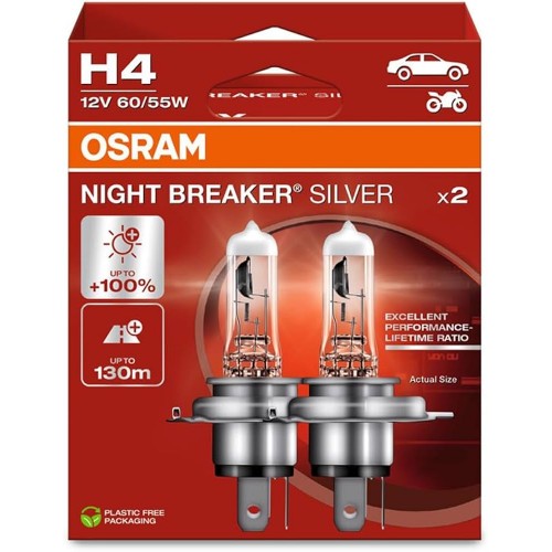 64193NBS-HCB-DUO OSRAM Лампа H4 12V 60W P43t NIGHT BREAKER SILVER +100% 64193NBS-HCB