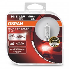 Лампа H11 55W 12V PGJ19-2 OSRAM NIGHT BREAKER SILVER +100% 64211NBS-HCB-DUO
