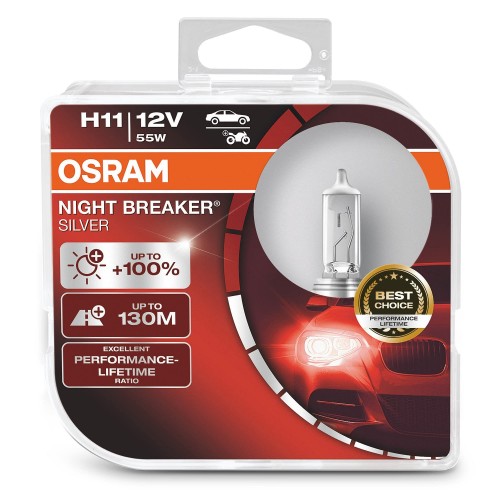 64211NBS-HCB-DUO OSRAM Лампа H11 55W 12V PGJ19-2 NIGHT BREAKER SILVER +100% 64211NBS-HCB
