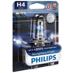 Автолампа Philips H4 12342RGTВ1 RacingVision GT200 +200% 12V 60/55W (P43t-38) В1 (блістер)