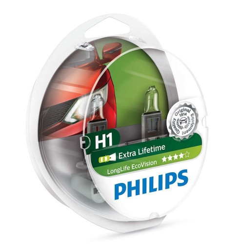 12258LLECOS2 (PHILIPS) H1 LongLife EcoVision 12V 55W P14,5s Set 2 pc. 12258LLECOS2