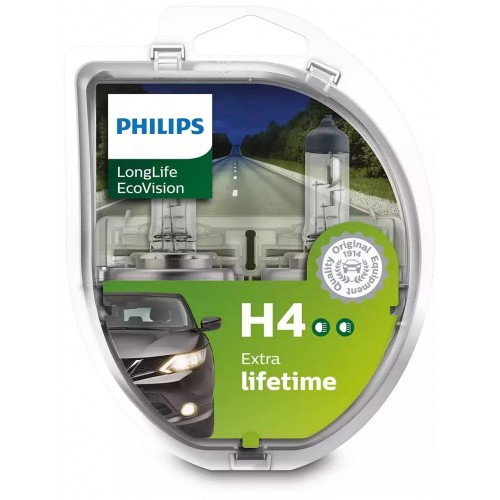 12342LLECOS2 (PHILIPS) H4 LongLife EcoVision 12V 60/55W P43t-38 Set 2 12342LLECOS2