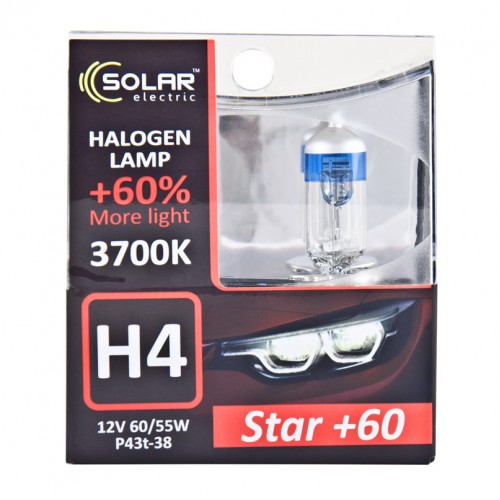 1234S2 SOLAR Автолампа H4 12V 60/55W P43t-38 Starlight + 60%, SET 1234S2