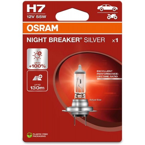 64210NBS-1BL OSRAM Лампа H7 12V 55W PX26d NIGHT BREAKER SILVER +100% 64210NBS-1BL