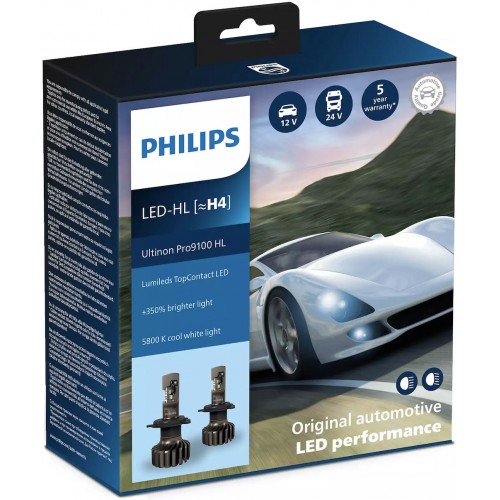 Комплект автоламп Philips LED H4 11342U91 12/24V Ultinon Pro9100 +350% X2 11342U91X2