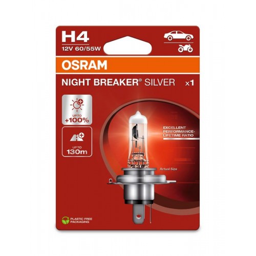 64193NBS-1BL OSRAM Лампа H4 12V 60W P43t NIGHT BREAKER SILVER +100% 64193NBS-1BL