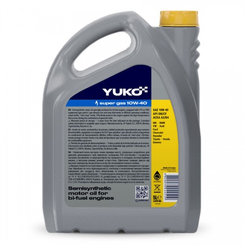 Олива моторна YUKO SUPER GAS 10W-40 API SM/CF  каністра 5л ПЕ