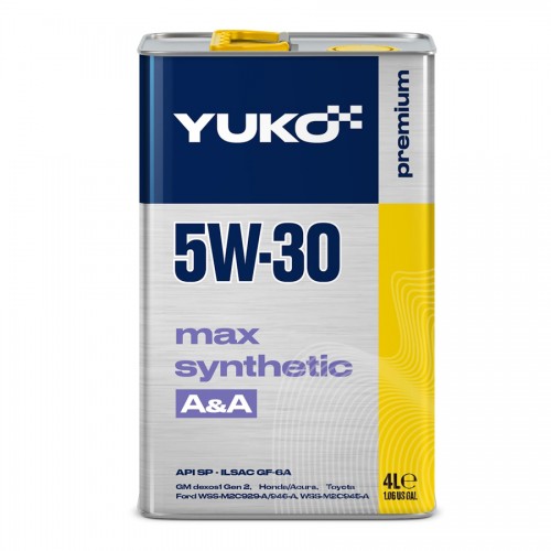 Олива моторна YUKO MAX SYNTHETIC A&A 5W-30 API SP каністра 4л жерсть