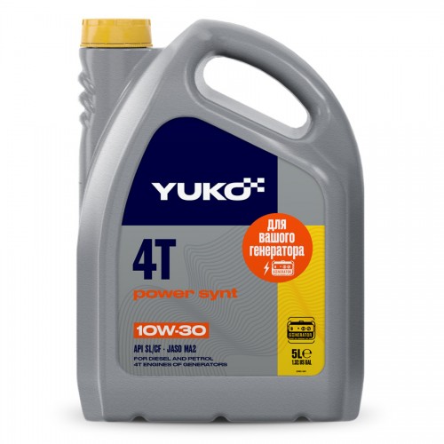 Олива моторна YUKO POWER SYNT 4Т 10W-30 API SL/CF, JASO MA2 каністра 5л ПЕ