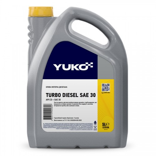 Олива моторна YUKO TURBO DIESEL SAE 30 API CD каністра 5л ПЕ