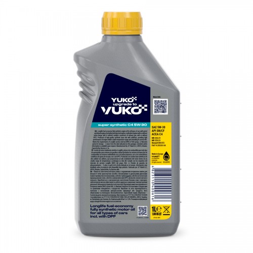 Олива моторна VUKO SUPER SYNTHETIC С4 5W-30  API SN/CF, ACEA C4  каністра 1л ПЕ
