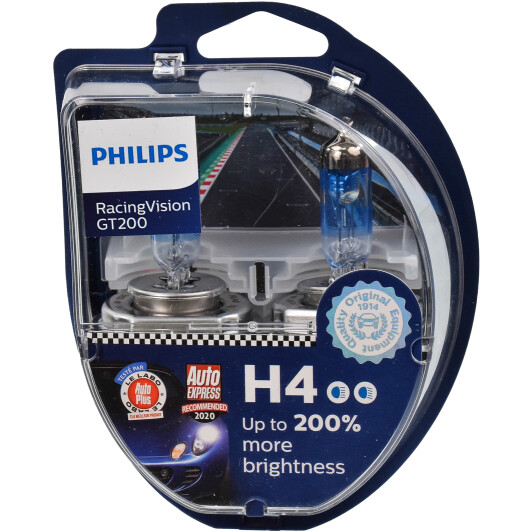 Автолампа Philips H4 12342RGTS2 RacingVision GT200 +200% 12V 60/55W (P43t-38) S2 (блістер)