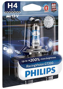 Автолампа Philips H4 12342RGTВ1 RacingVision GT200 +200% 12V 60/55W (P43t-38) В1 (блістер)