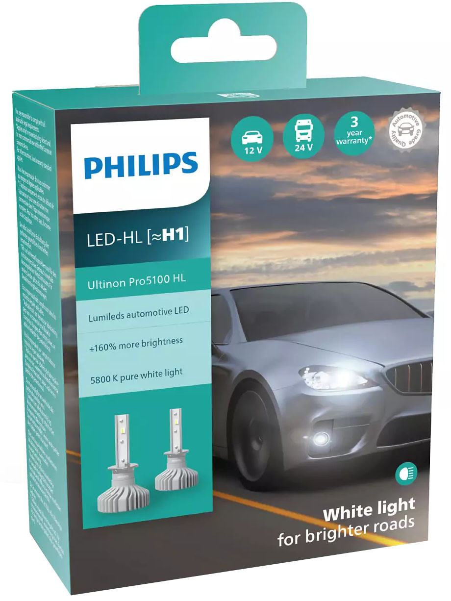 Комплект автоламп Philips LED H1 11258U51 12/24V Ultinon Pro5100 +160% Х2